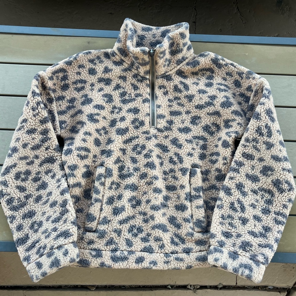 Abercrombie Leopard Quarter Zip Sherpa